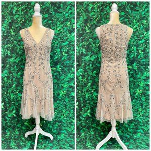 NWT Short Beaded Silver Over Nude Formal